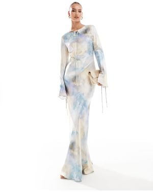 DASKA Long Sleeve Tie Maxi Dress - White