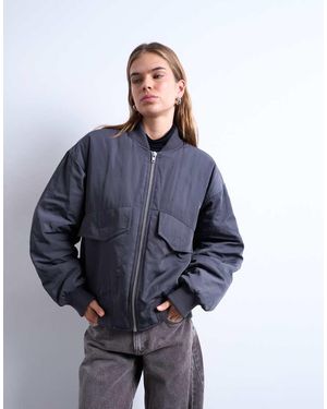 TOPSHOP Rib Bomber Jacket - Blue