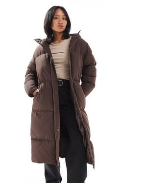 Threadbare Petite Maxi Puffer Coat With Hood - Brown