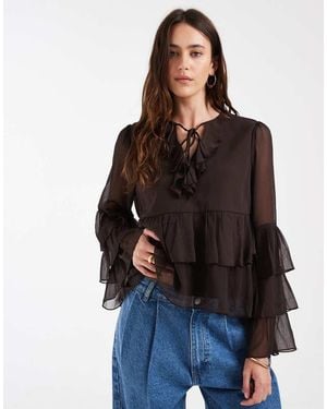ONLY Ruffles Detail Blouse - Black