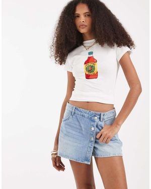 Vero Moda Minifalda Pantalón Vaquera Azul Claro De Talle Alto Con Botones Asimétricos