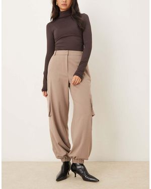 ASOS Tailored Straight Leg Trousers With Cuff And Utility Pocket Detail - Natural