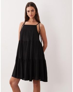 Gina Tricot Flowy Strap Detail Mini Dress - Black