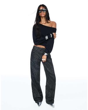Bershka Pantaloni Dritti Grigi Con Stampa Animalier E Borchie - Blu