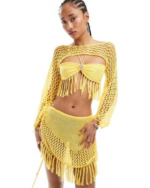 Easy Tiger Crochet Tassled Bra And Shrug - Metallic