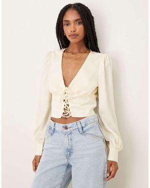 Collective The Label Tie Front Top - White