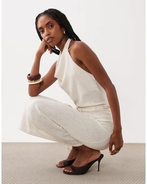 Mango Knit Belted Halterneck Maxi Dress - Natural