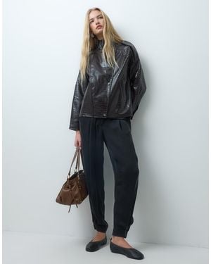 Vero Moda Leather Look Bomber Jacket With Croc Effect - Grey