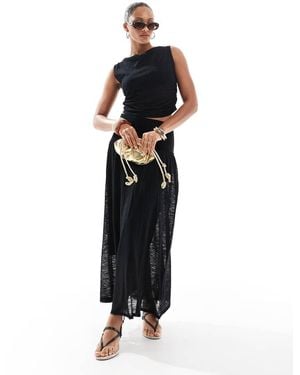 4th & Reckless Knitted Deep Waistband Drop Waist Maxi Skirt Co-ord - Black