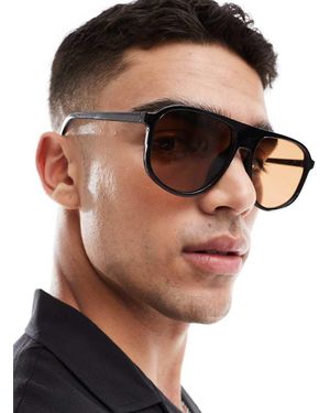ASOS Gafas De Sol Negras De Estilo Aviador Con Lentes Marrones De - Negro