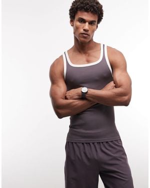 4505 Seamless Rib Slim Fit Singlet With Contrast Binding - Multicolor