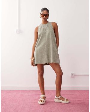 Monki Sleeveless A Line Mini Dress With Frayed Edge - Green