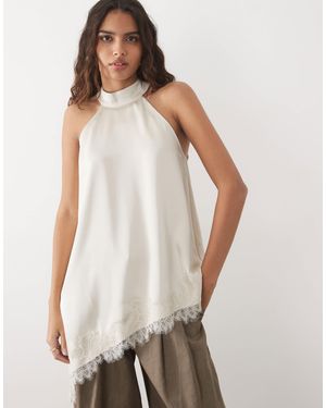 Jdy Halterneck Satin Top With Lace Detail - White