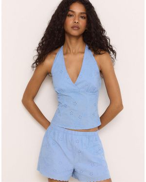 Stradivarius – bestickte shorts - Blau