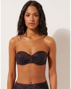 Calzedonia Fuller Bust Bandeau Leopard Print Bikini Top - Black