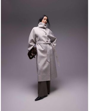 & Other Stories Belted Wool Blend Maxi Coat With High Funnel And Sculptural Sleeves - Purple