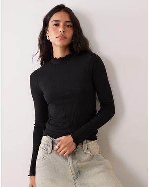 Jdy High Neck Lettuce Edge Top - Black