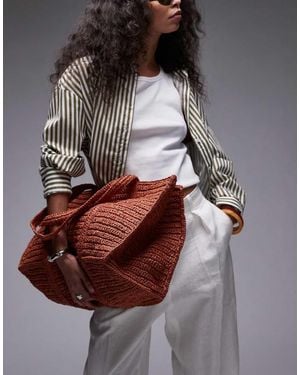 Mango Extra Large Raffia Bag With Zip Thorugh Lining - Grey