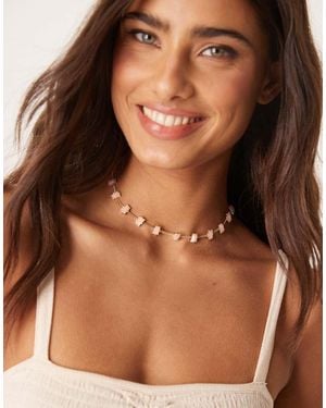 ASOS Korte Ketting Met Halfedelsteen Rozenkwarts - Bruin