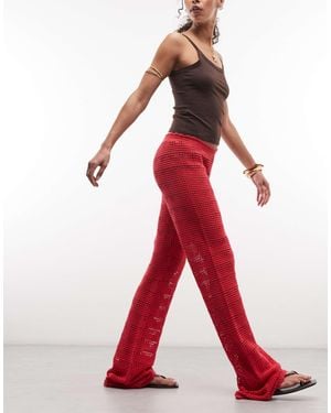 Monki Crochet Style Wide Leg Pants - Red