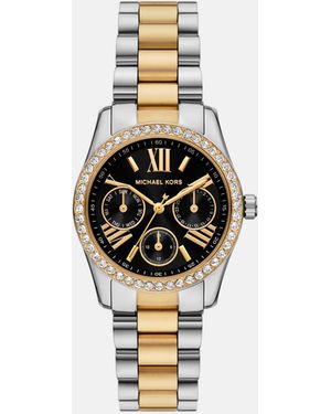 Michael Kors – multifunction lexington – damenuhr aus zweifarbigem edelstahl - Weiß