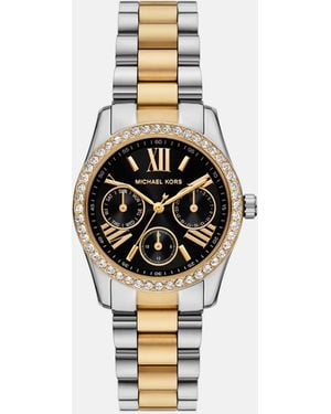 Michael Kors – multifunction lexington – damenuhr aus zweifarbigem edelstahl - Weiß
