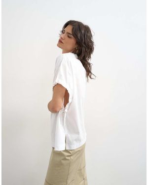 TOPSHOP Hybride T-Shirt Met Gestrikte Mouwen - Wit