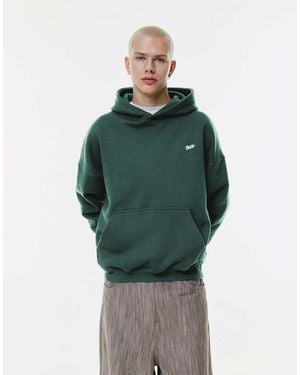 Pull&Bear Stwd Embroidered Logo Hoodie - Green