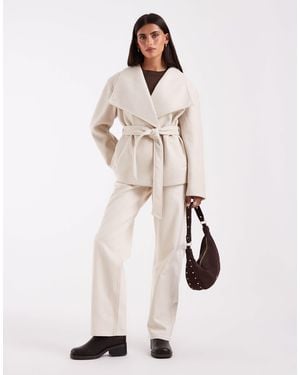Vero Moda Funnel Neck Belted Short Formal Jacket - Natural
