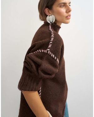 TOPSHOP Jersey De Punto Con Borde Enrollado Y Pespunte Decorativo En Pecan-Verde - Marrón
