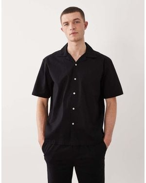 Only & Sons Linen Look Revere Collar Shirt Co-Ord - Black