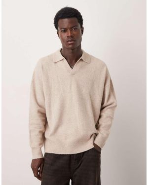 ASOS Jersey Extragrande Con Cuello De Muesca De Punto Cepillado De -Neutro