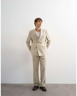 TOPMAN Americana A Rayas Holgada Con Doble Botonadura-Neutro - Blanco