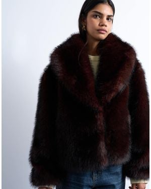 TOPSHOP Faux Fur Boxy Shawl Coat - Blue