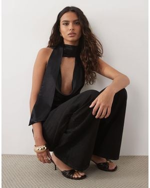 ASOS Halter Neck Satin Scarf Top - Black
