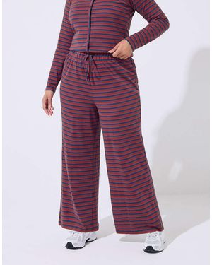 Yours Clothing Stripe Wide Leg Trousers - Purple
