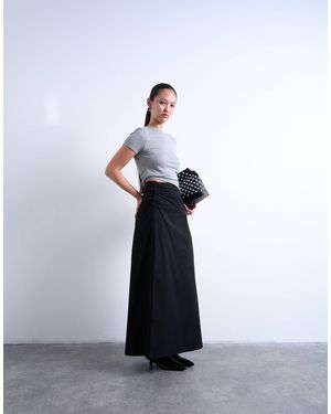 TOPSHOP Ruched Asymmetric Midi Skirt - White