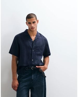 ARKET Pure Linen Short Sleeve Resort Shirt - Blue