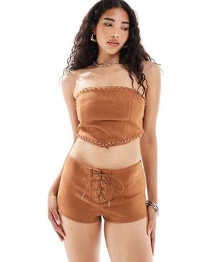 New Look Suedette Bandeau Top - Brown