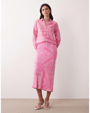 Never Fully Dressed Dorris Satin Maxi Skirt Co-ord - Pink