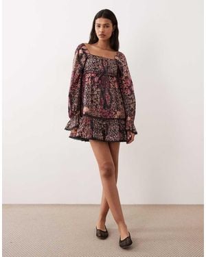 Miss Selfridge Milkmaid Smock Dress - Brown