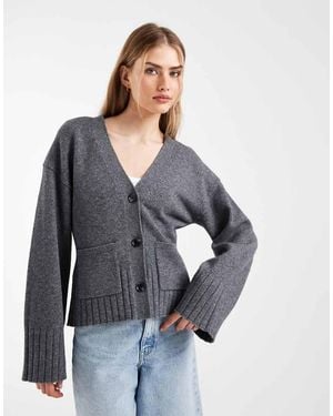 & Other Stories Wool-blend Cardigan With Cinched Waist And Volume Sleeves - Grey