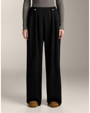 Oysho Soft-Touch Modal Wide-Leg Trousers With Pleat Waist Detail - Black