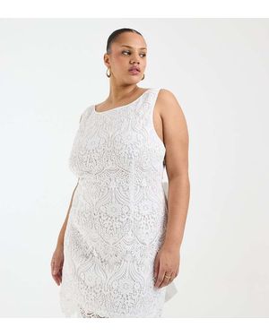 Tfnc Plus Vestido De Novia Corto Blanco Con Cuello Barco Y Lazo En La Espalda De Encaje De
