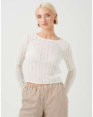 Brave Soul Textured Mesh Long Sleeve Top - White