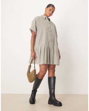 ASOS Asos Design Curve Boxy Shirt Mini Dress With Dropped Waist - Natural