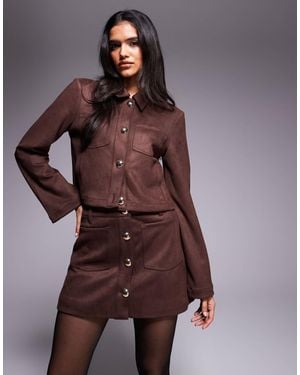 Bardot Lorenzo Faux Suede Button Front Mini Skirt - Brown