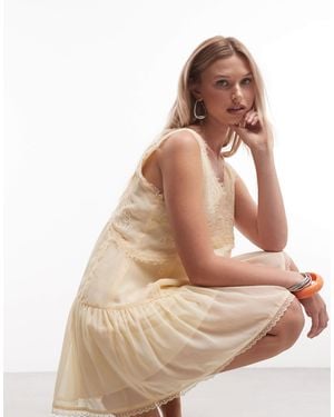 Miss Selfridge Chiffon Embroidered Mini Dress - Natural