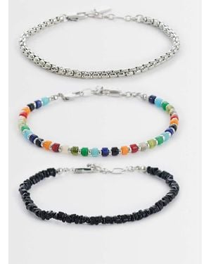 ASOS 3 Pack Chipping Beaded And Chain Bracelet - Grey