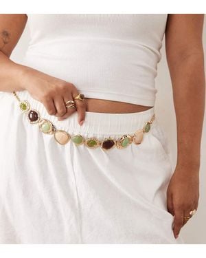 ASOS Asos Design Curve Chain Belt With Resin Stone Set Detail - Natural